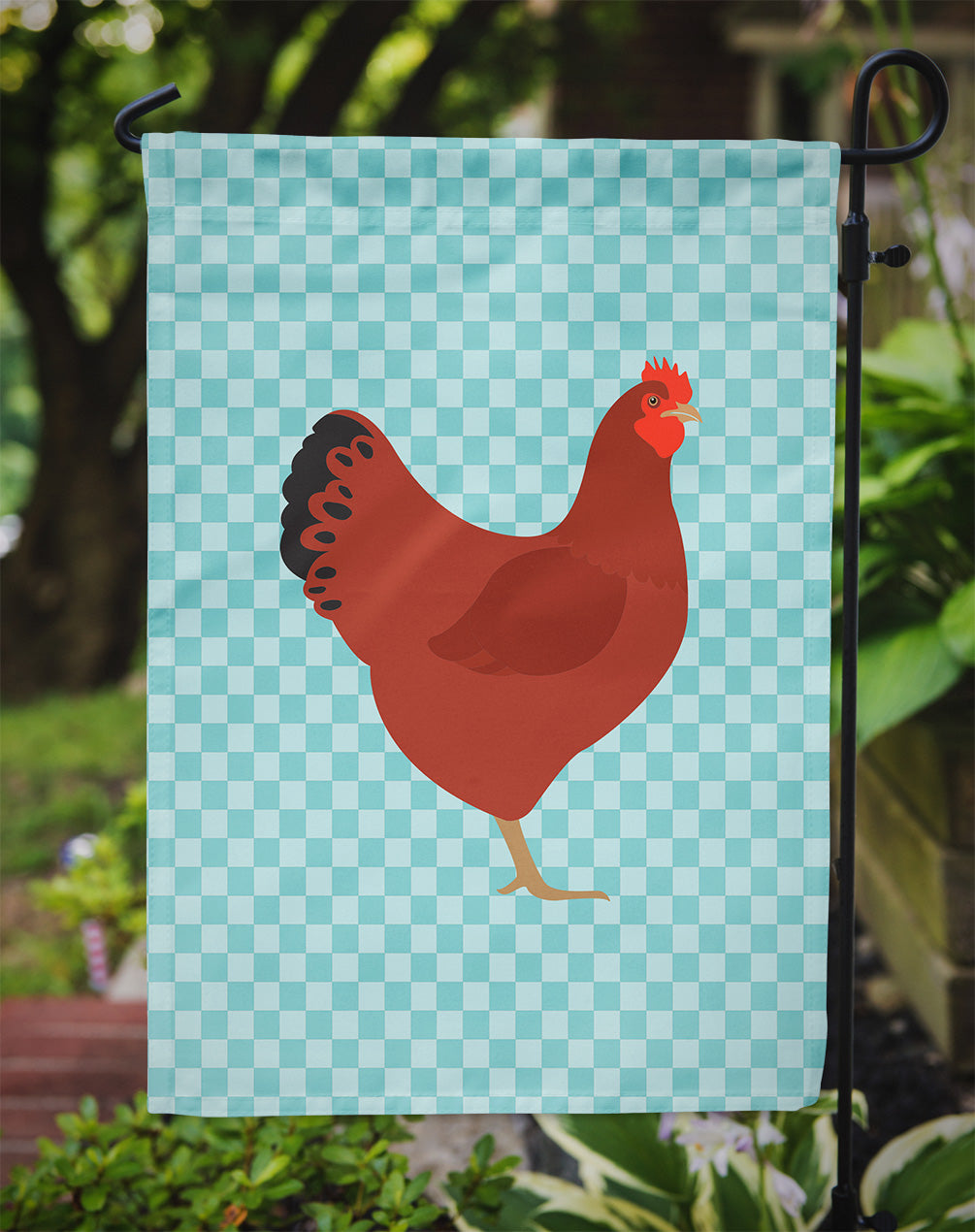 New Hampshire Red Chicken Blue Check Flag Garden Size  the-store.com.