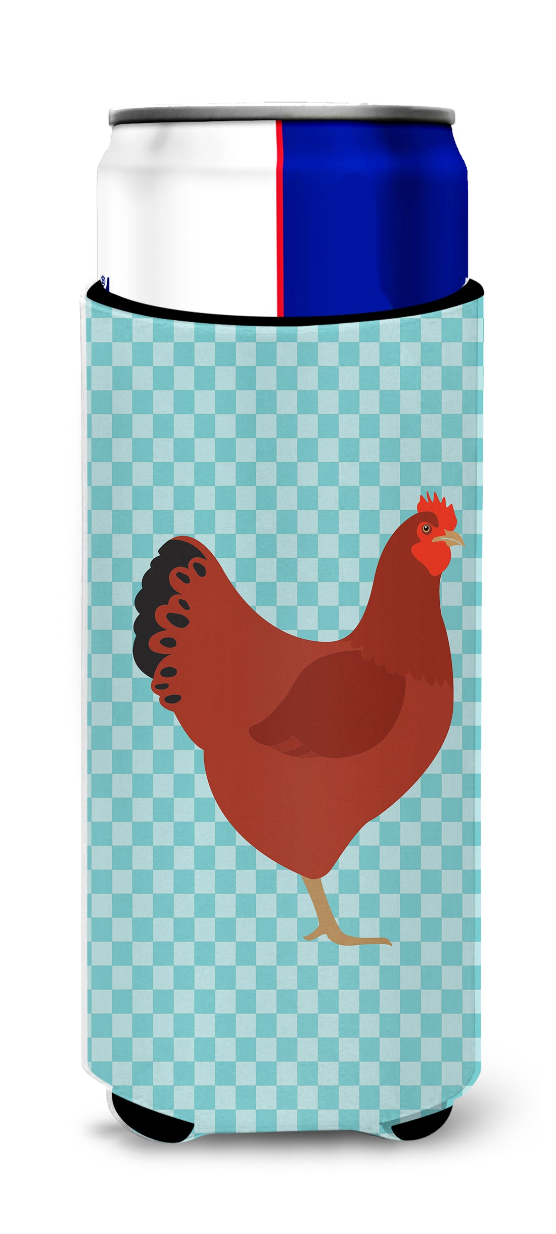 New Hampshire Red Chicken Blue Check  Ultra Hugger for slim cans  the-store.com.