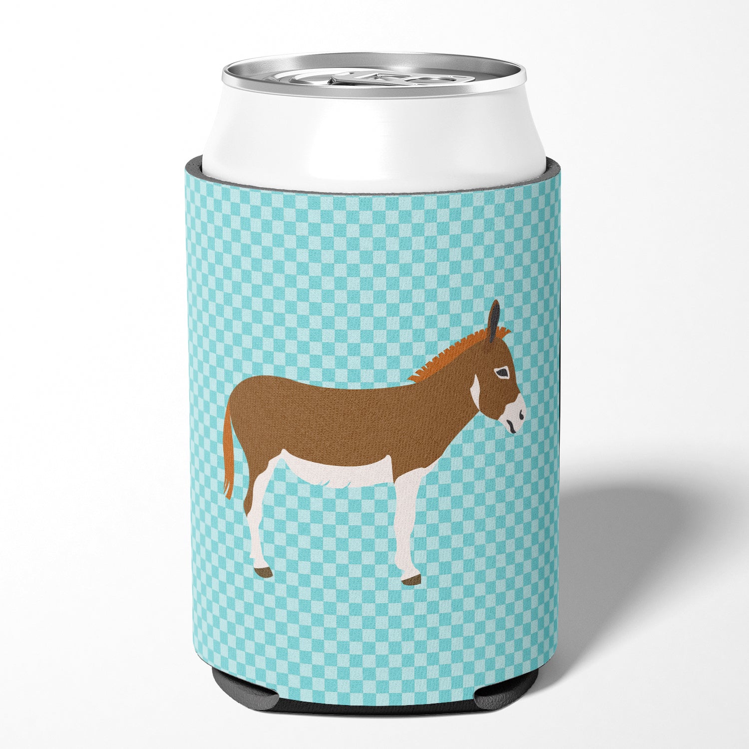 Miniature Mediterranian Donkey Blue Check Can or Bottle Hugger BB8021CC  the-store.com.