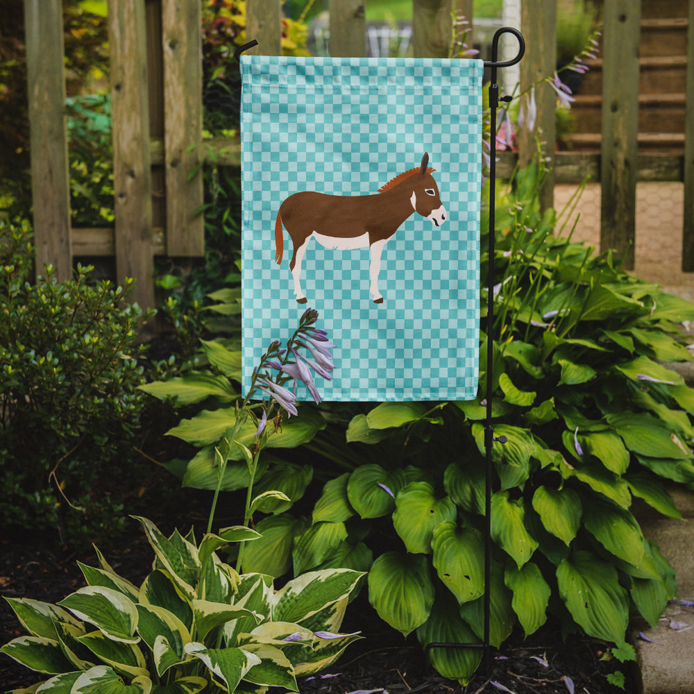 Miniature Mediterranian Donkey Blue Check Flag Garden Size  the-store.com.