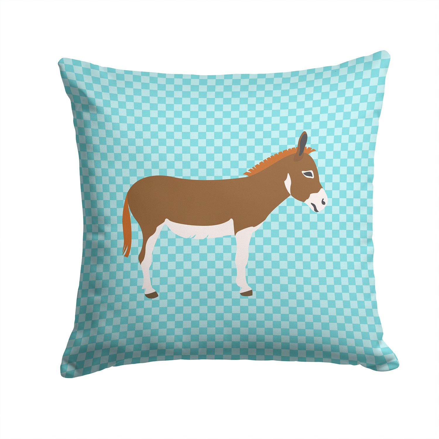 Miniature Mediterranian Donkey Blue Check Fabric Decorative Pillow BB8021PW1414 - the-store.com