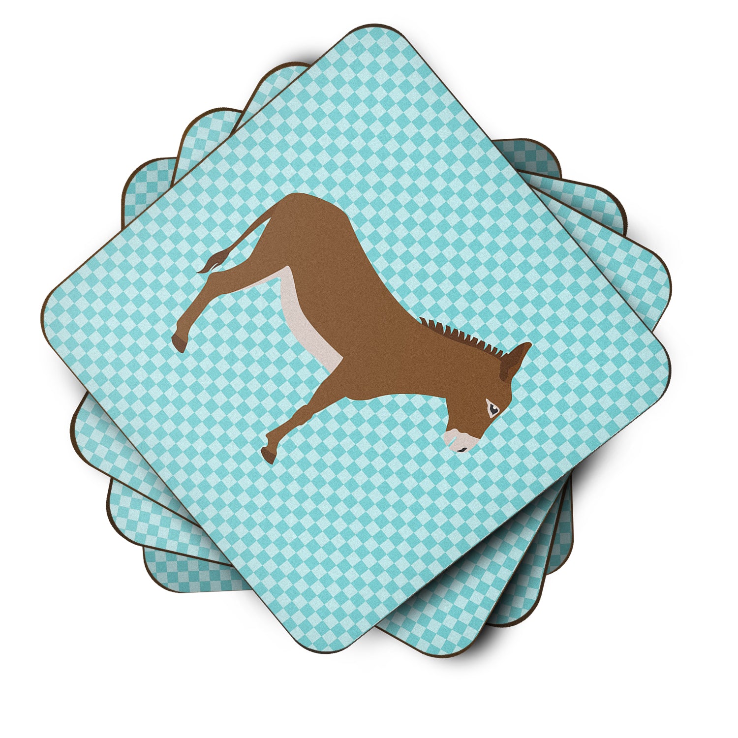 Cotentin Donkey Blue Check Foam Coaster Set of 4 BB8023FC - the-store.com