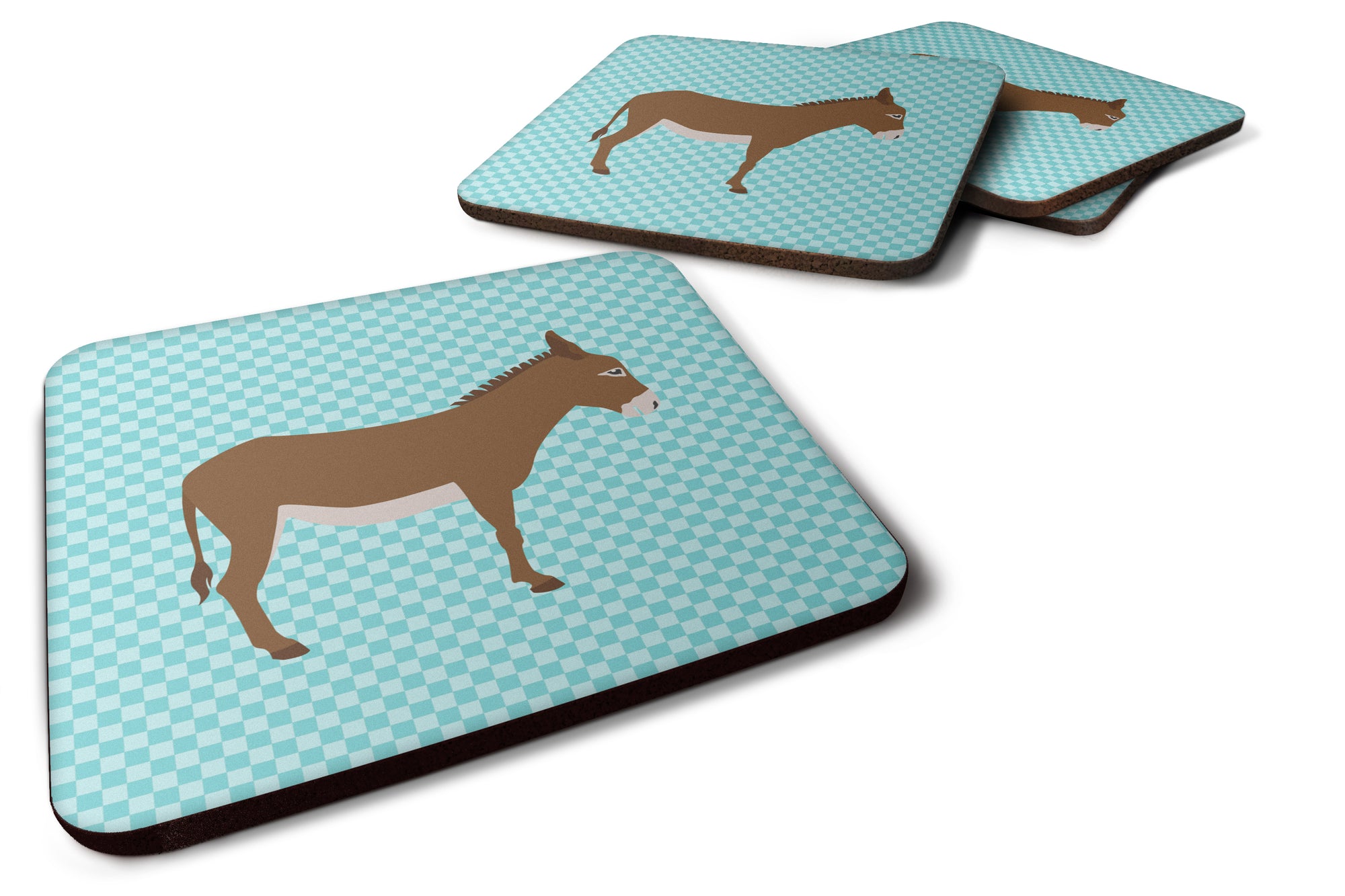 Cotentin Donkey Blue Check Foam Coaster Set of 4 BB8023FC - the-store.com