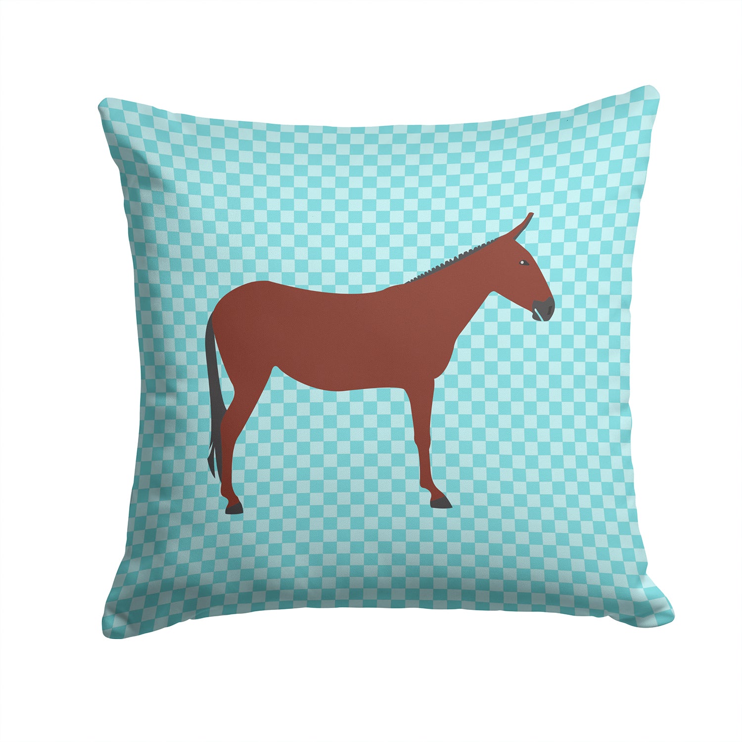 Hinny Horse Donkey Blue Check Fabric Decorative Pillow BB8024PW1414 - the-store.com