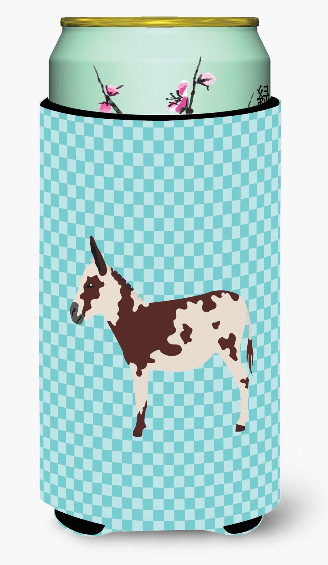 American Spotted Donkey Blue Check Tall Boy Beverage Insulator Hugger BB8025TBC by Caroline&#39;s Treasures