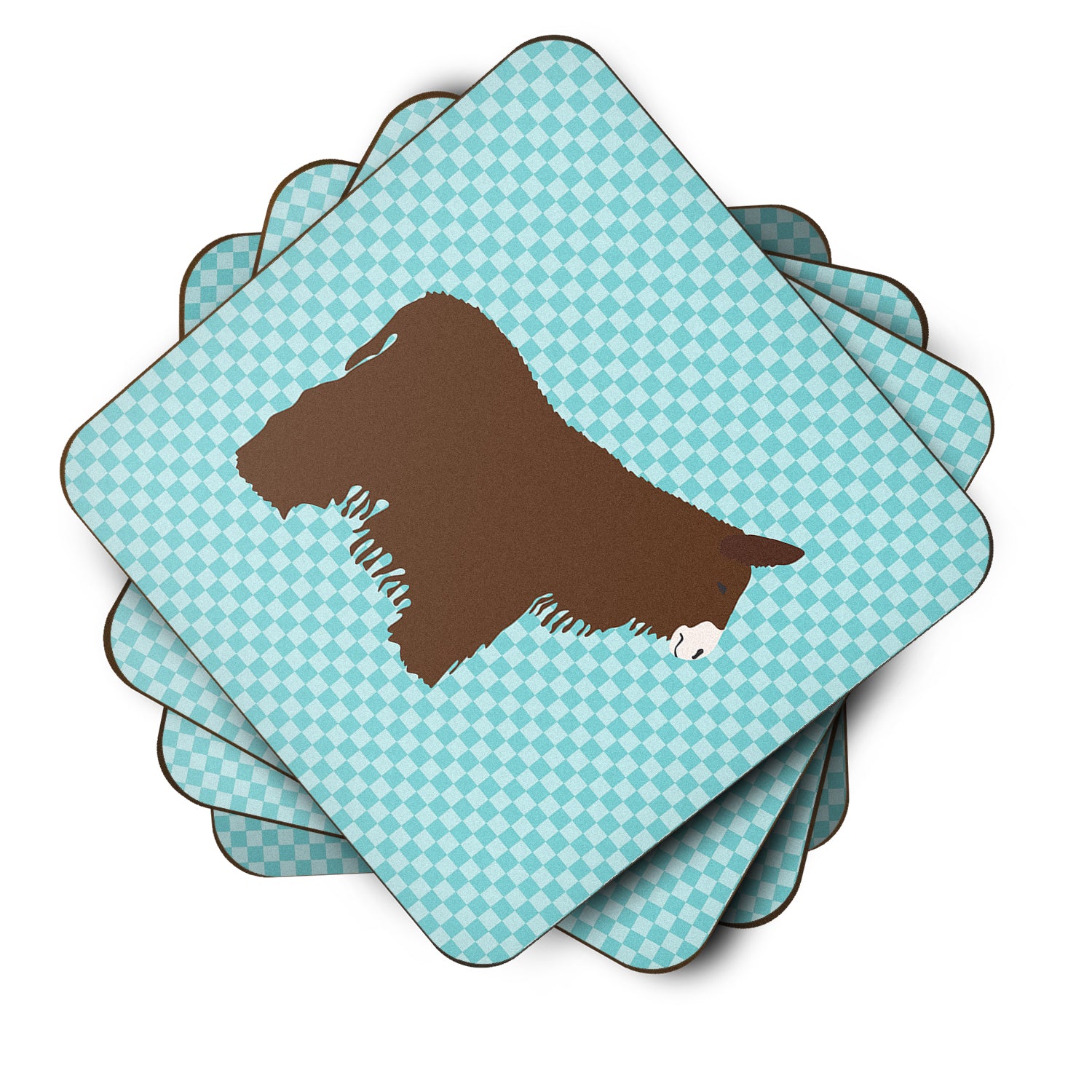 Poitou Poiteuin Donkey Blue Check Foam Coaster Set of 4 BB8026FC - the-store.com