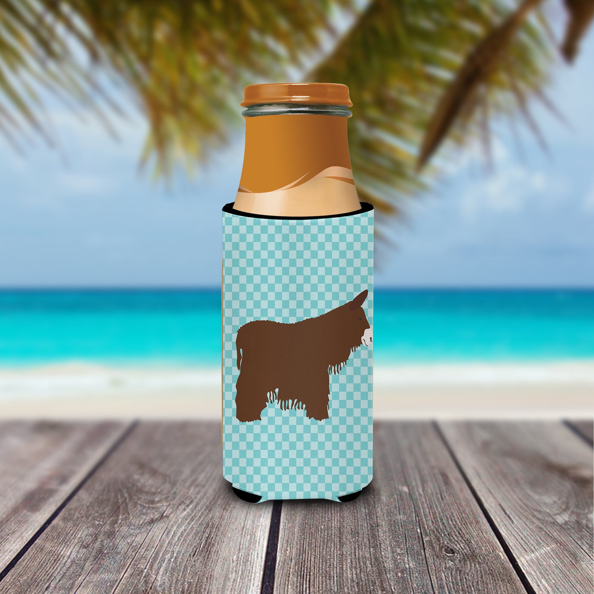 Poitou Poiteuin Donkey Blue Check  Ultra Hugger for slim cans  the-store.com.