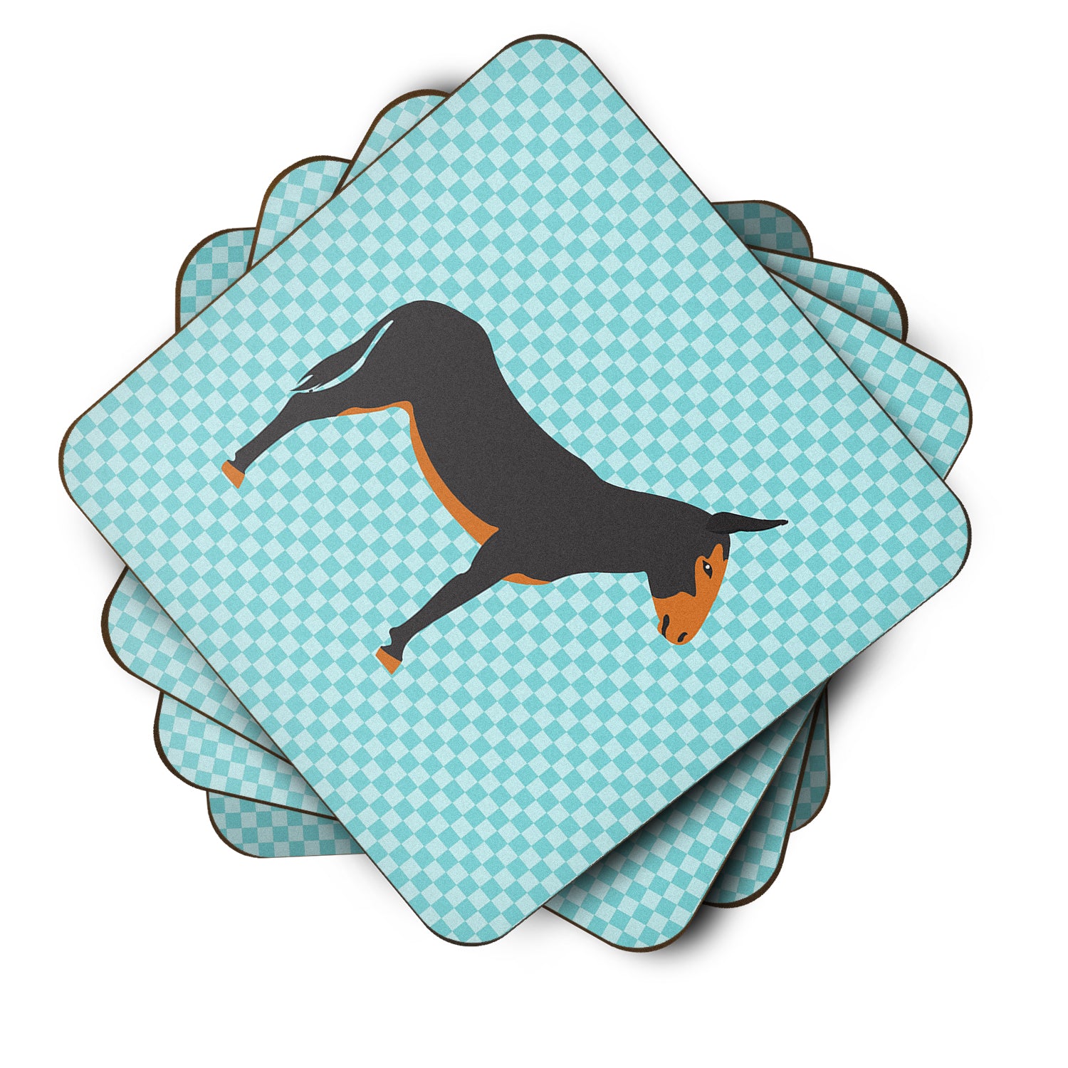 Catalan Donkey Blue Check Foam Coaster Set of 4 BB8029FC - the-store.com