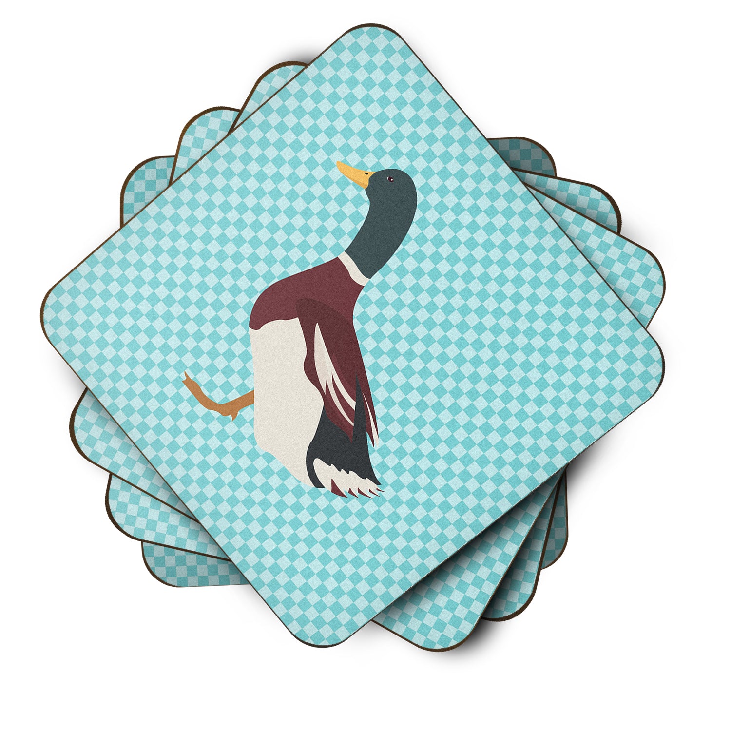 Rouen Duck Blue Check Foam Coaster Set of 4 BB8030FC - the-store.com