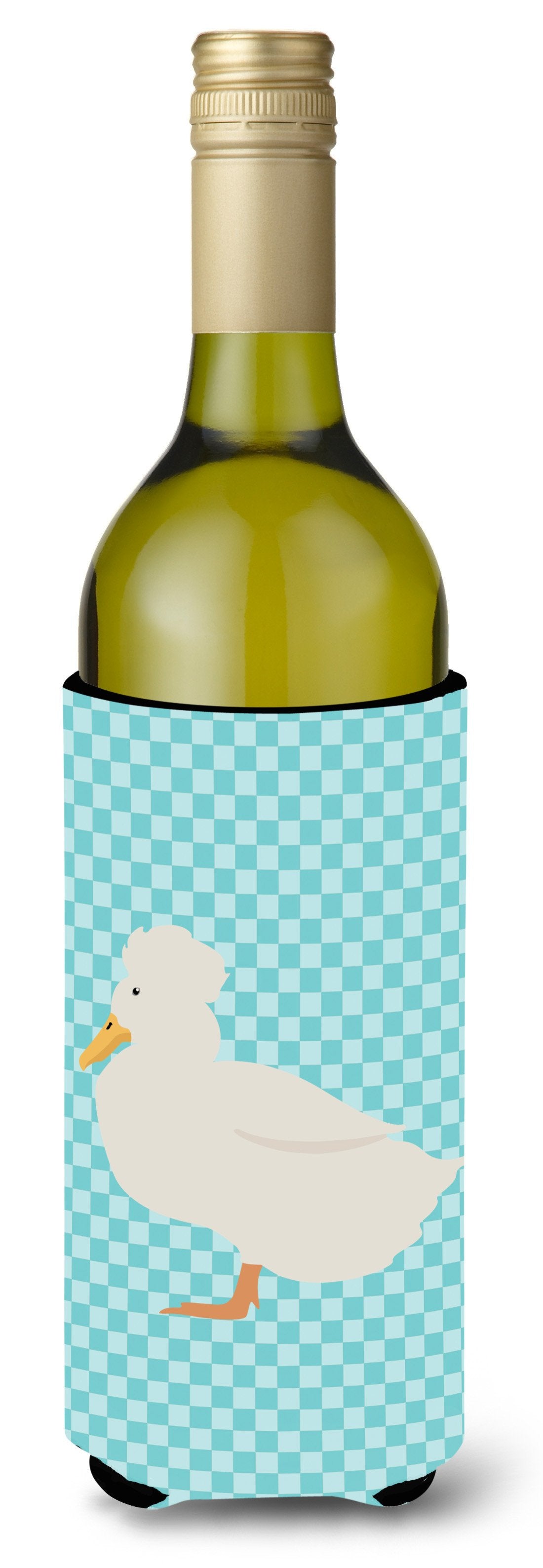 Crested Duck Blue Check Wine Bottle Beverge Insulator Hugger BB8031LITERK by Caroline's Treasures