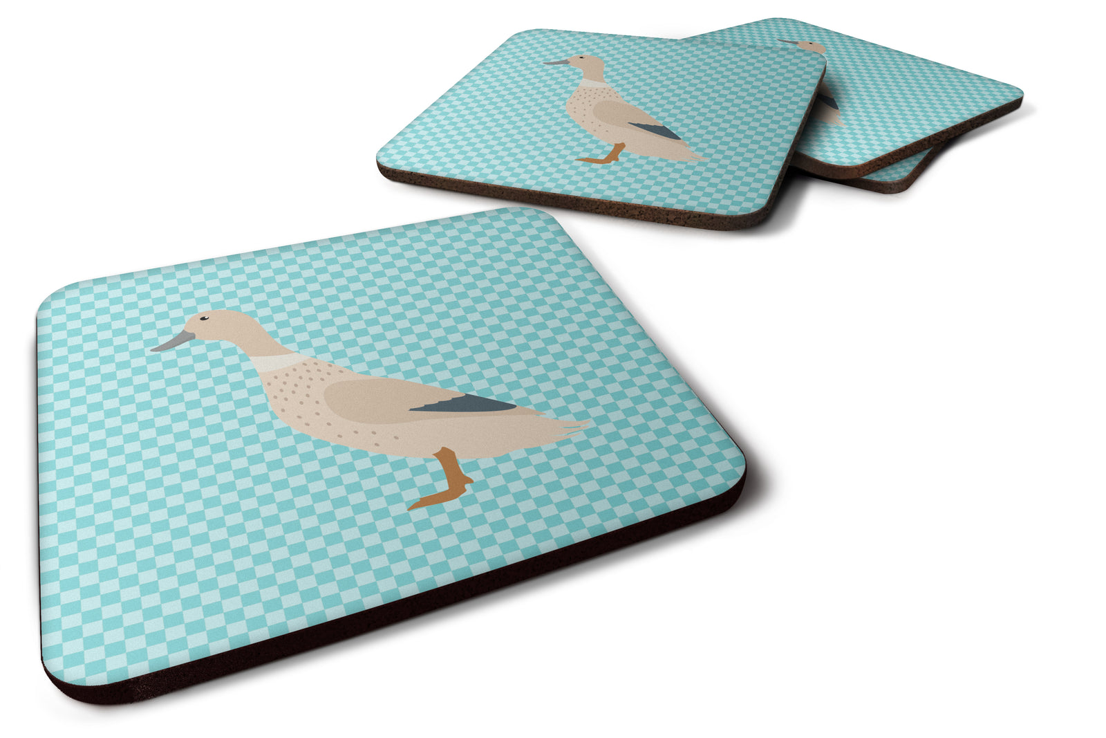 West Harlequin Duck Blue Check Foam Coaster Set of 4 BB8032FC - the-store.com