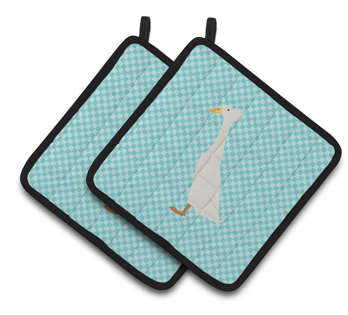 Bali Duck Blue Check Pair of Pot Holders BB8033PTHD by Caroline&#39;s Treasures