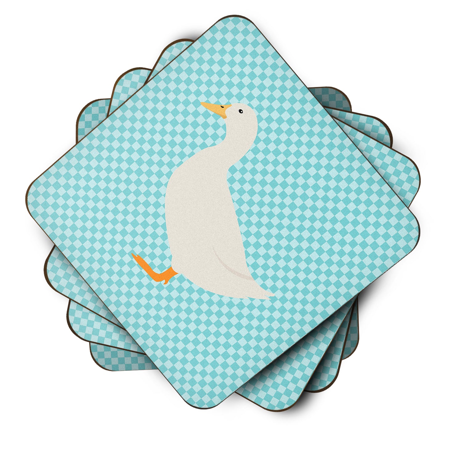 American Pekin Duck Blue Check Foam Coaster Set of 4 BB8034FC - the-store.com