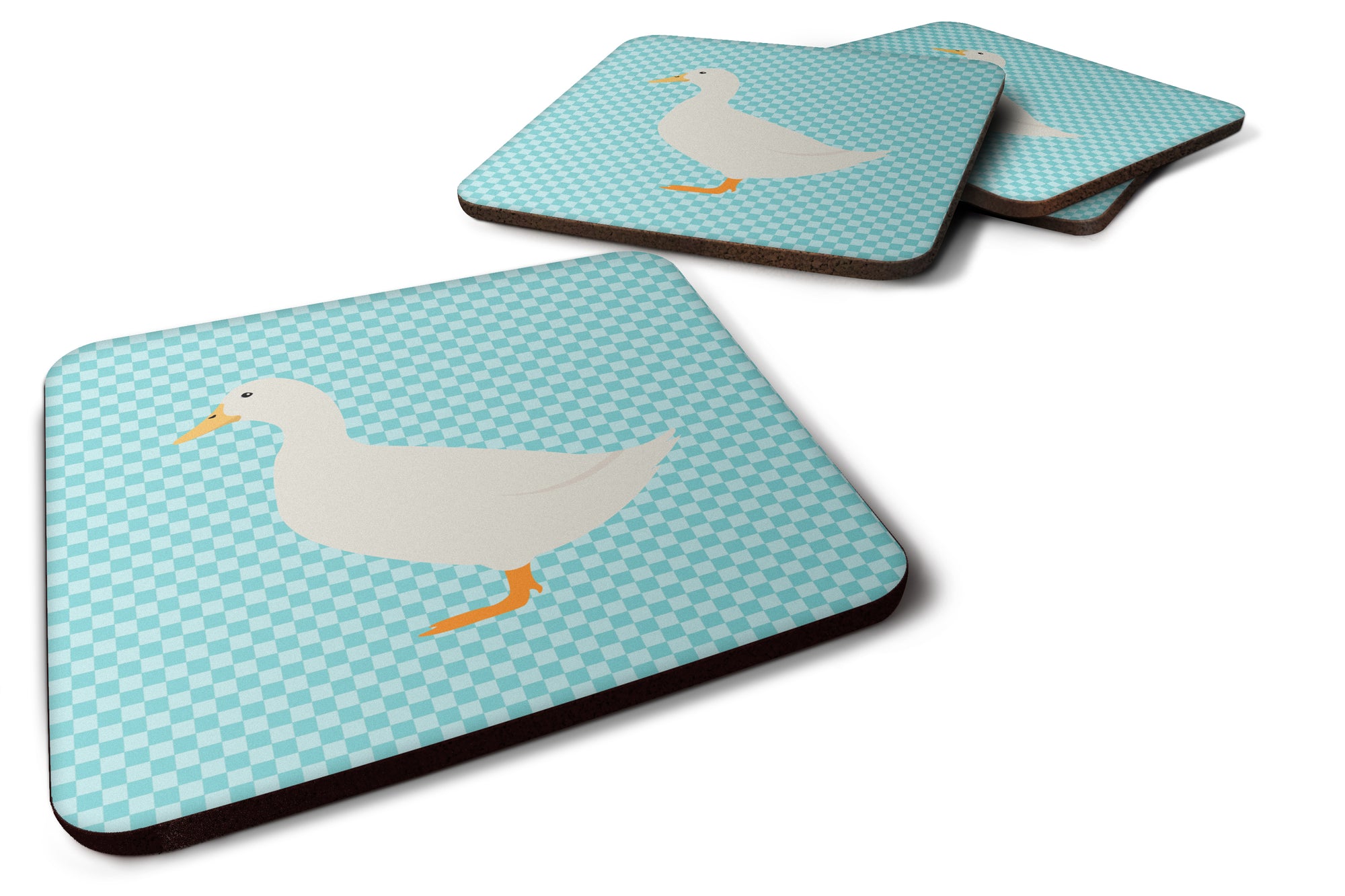 American Pekin Duck Blue Check Foam Coaster Set of 4 BB8034FC - the-store.com