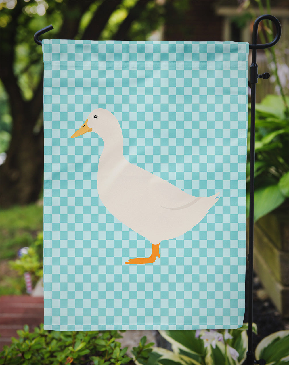 American Pekin Duck Blue Check Flag Garden Size  the-store.com.