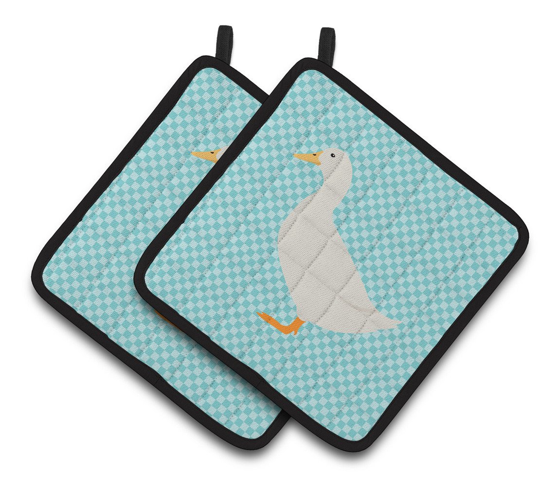 American Pekin Duck Blue Check Pair of Pot Holders BB8034PTHD by Caroline's Treasures