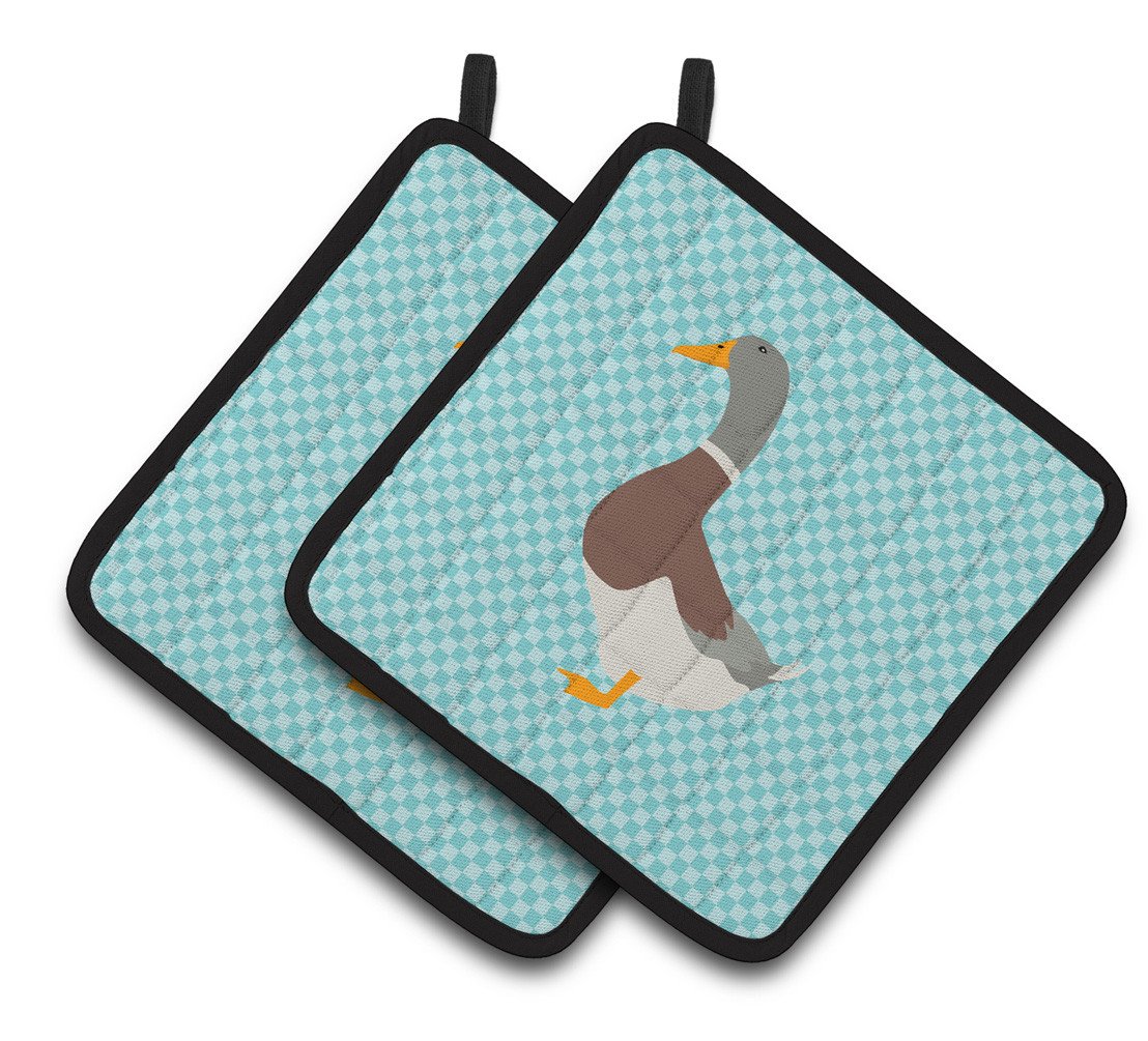 Saxony Sachsenente Duck Blue Check Pair of Pot Holders BB8037PTHD by Caroline&#39;s Treasures