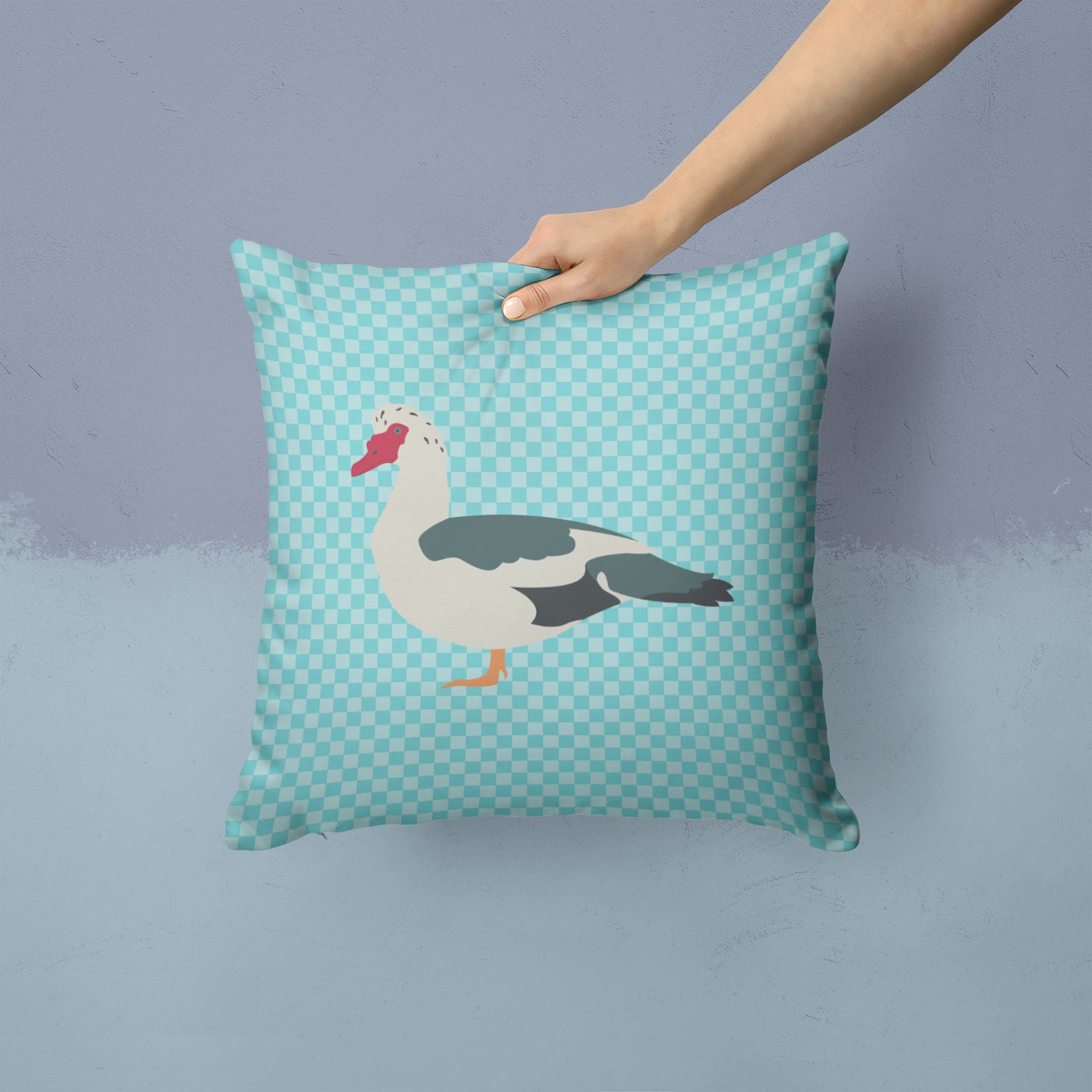 Muscovy Duck Blue Check Fabric Decorative Pillow BB8038PW1414 - the-store.com