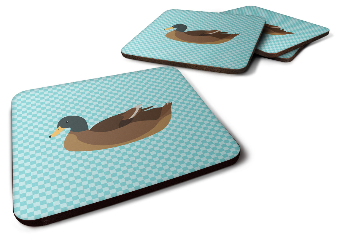 Khaki Campbell Duck Blue Check Foam Coaster Set of 4 BB8040FC - the-store.com