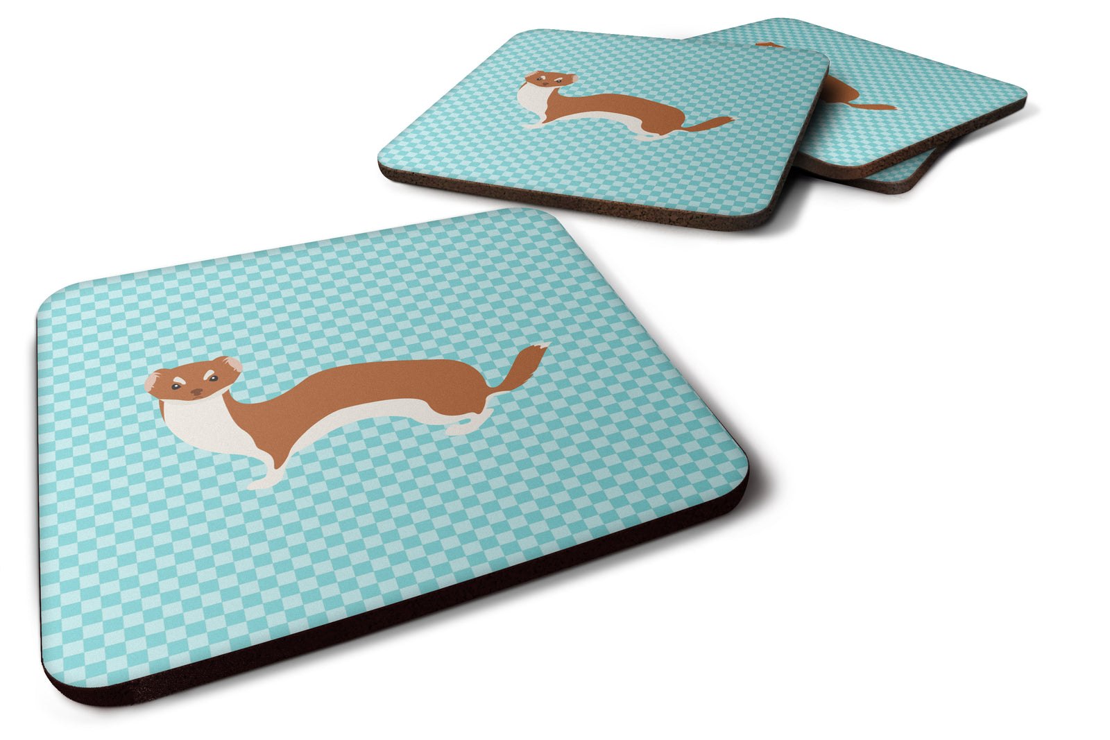 Set of 4 Weasel Blue Check Foam Coasters Set of 4 - the-store.com