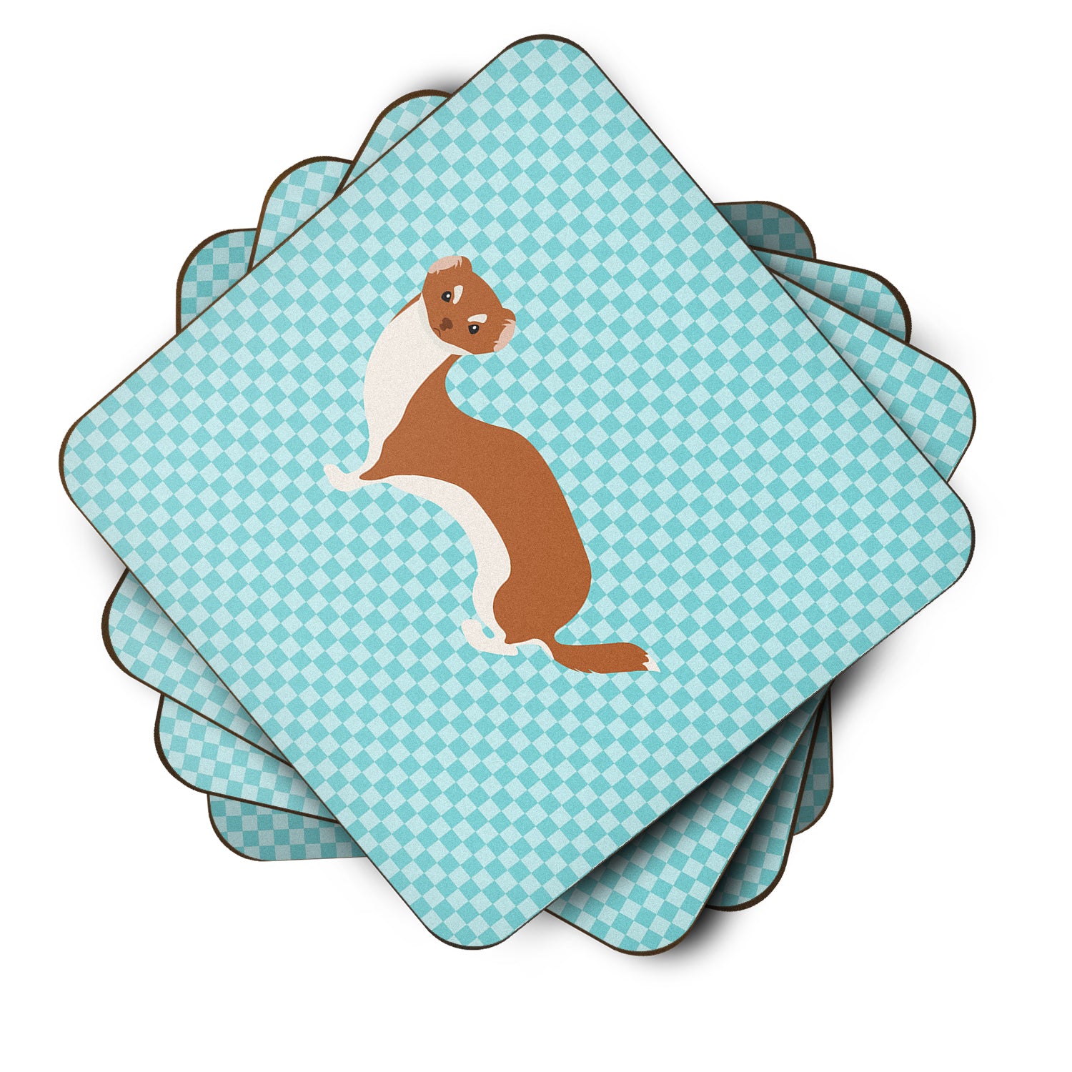 Set of 4 Weasel Blue Check Foam Coasters Set of 4 - the-store.com