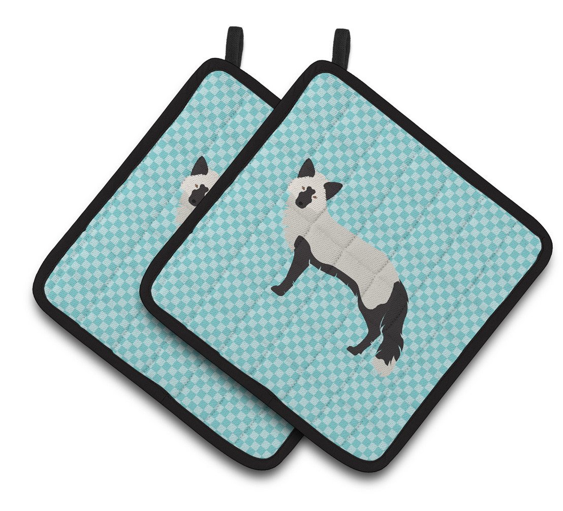 Silver Fox Blue Check Pair of Pot Holders BB8045PTHD by Caroline's Treasures