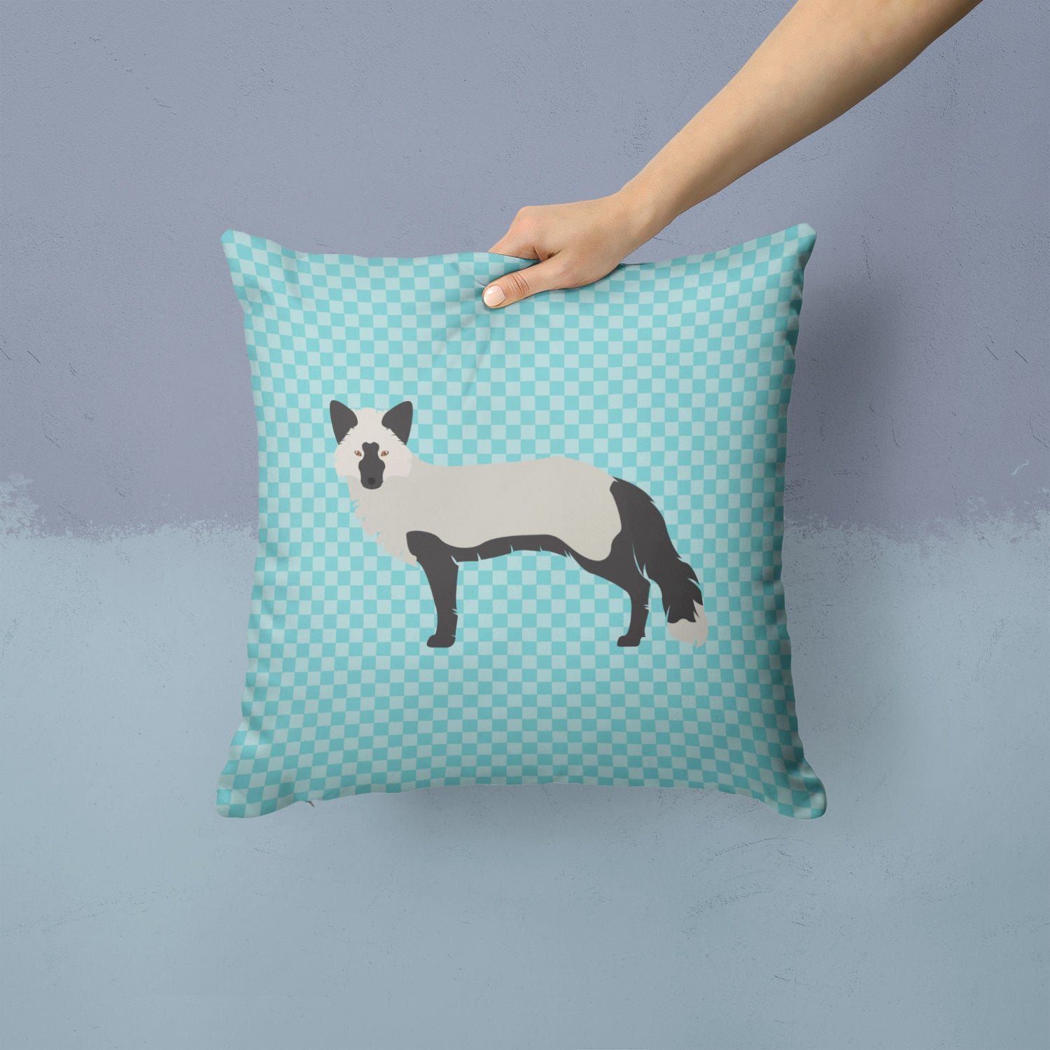 Silver Fox Blue Check Fabric Decorative Pillow BB8045PW1414 - the-store.com