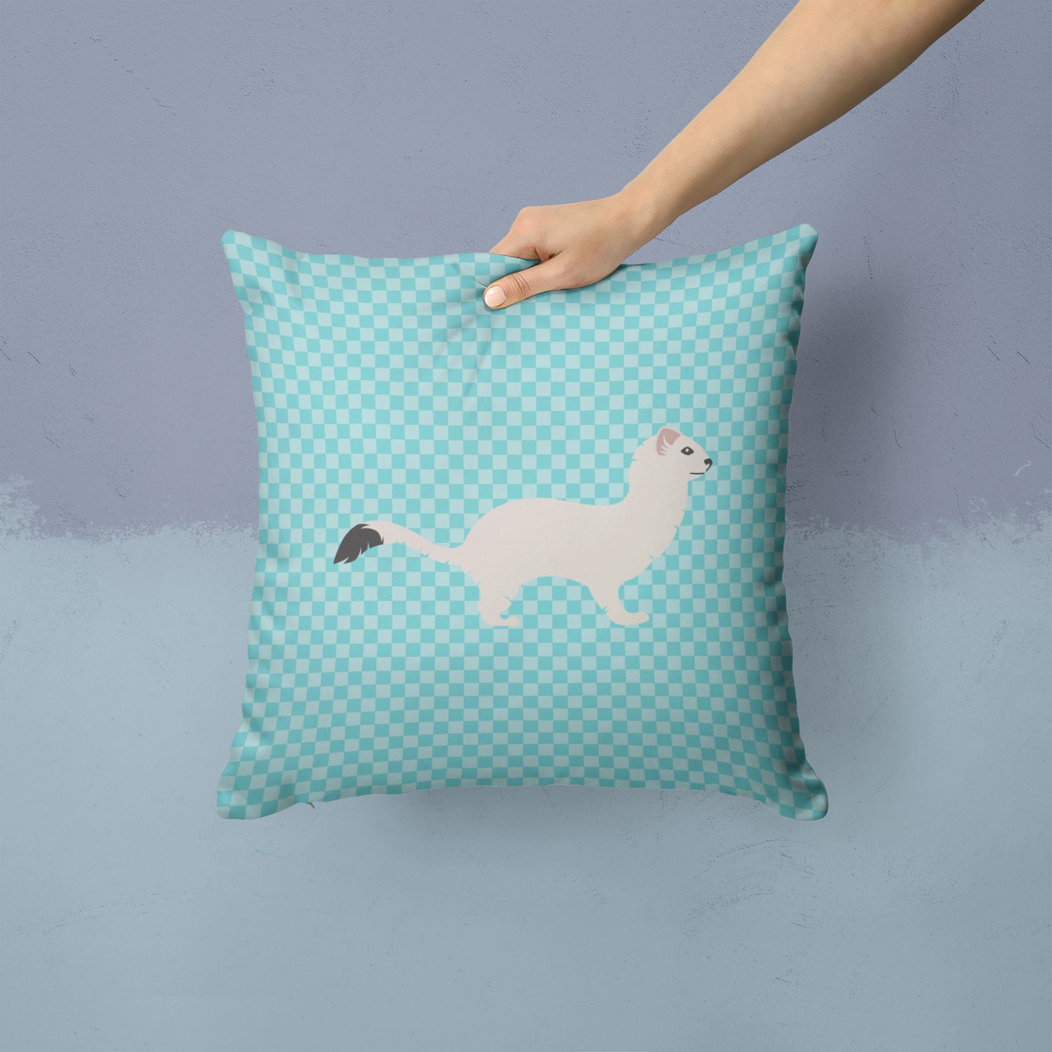 Stoat Short-tailed Weasel Blue Check Fabric Decorative Pillow BB8046PW1414 - the-store.com