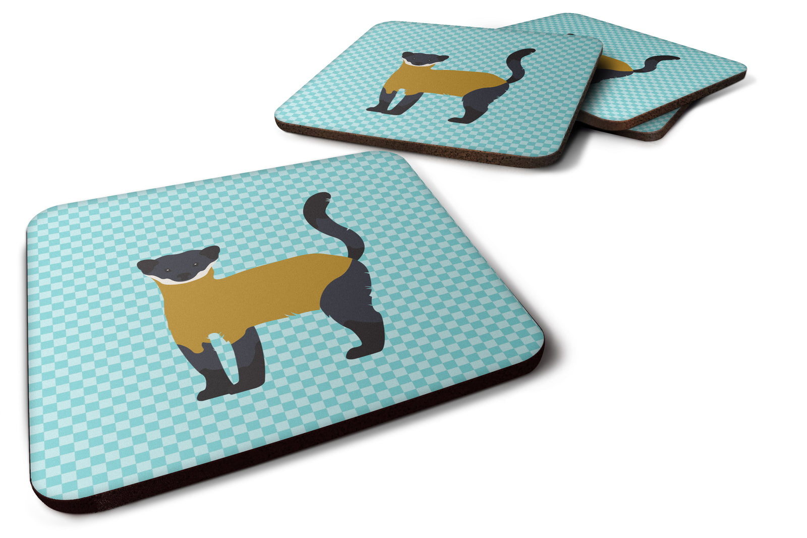 Yellow-Throated Marten Blue Check Foam Coaster Set of 4 BB8048FC - the-store.com