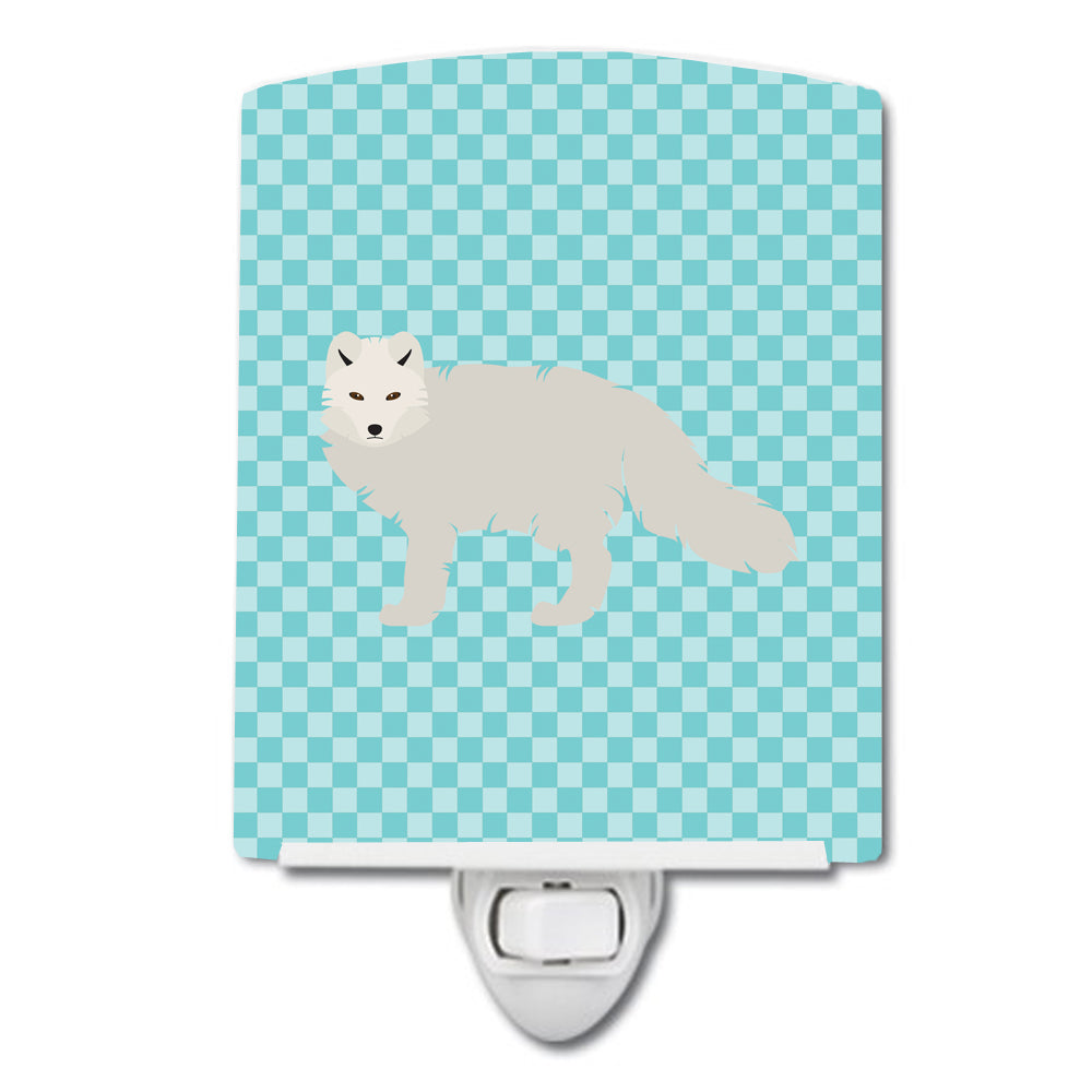 White Arctic Fox Blue Check Ceramic Night Light BB8051CNL - the-store.com