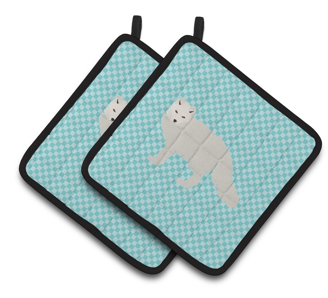 White Arctic Fox Blue Check Pair of Pot Holders BB8051PTHD by Caroline's Treasures