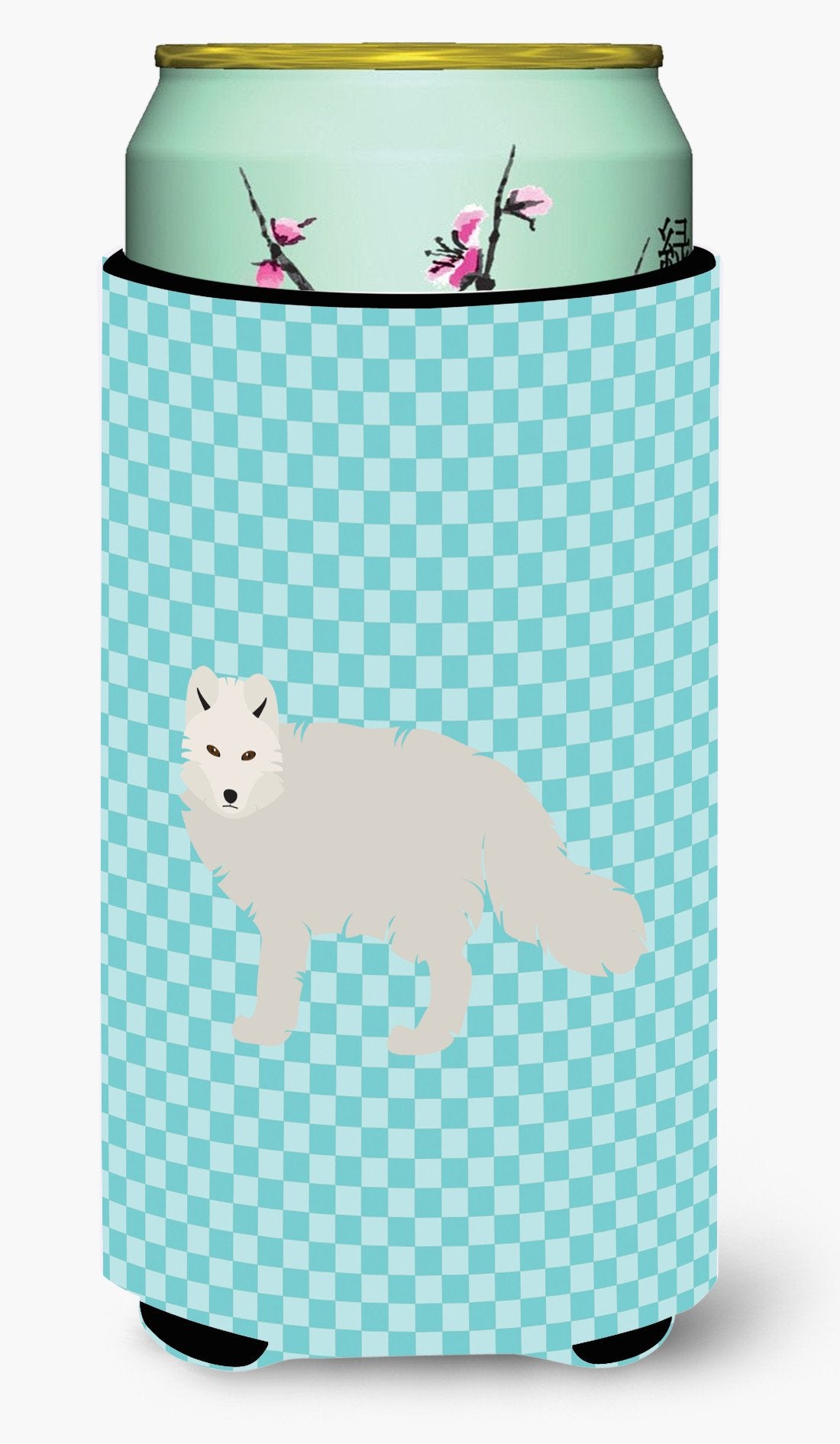 White Arctic Fox Blue Check Tall Boy Beverage Insulator Hugger BB8051TBC by Caroline's Treasures