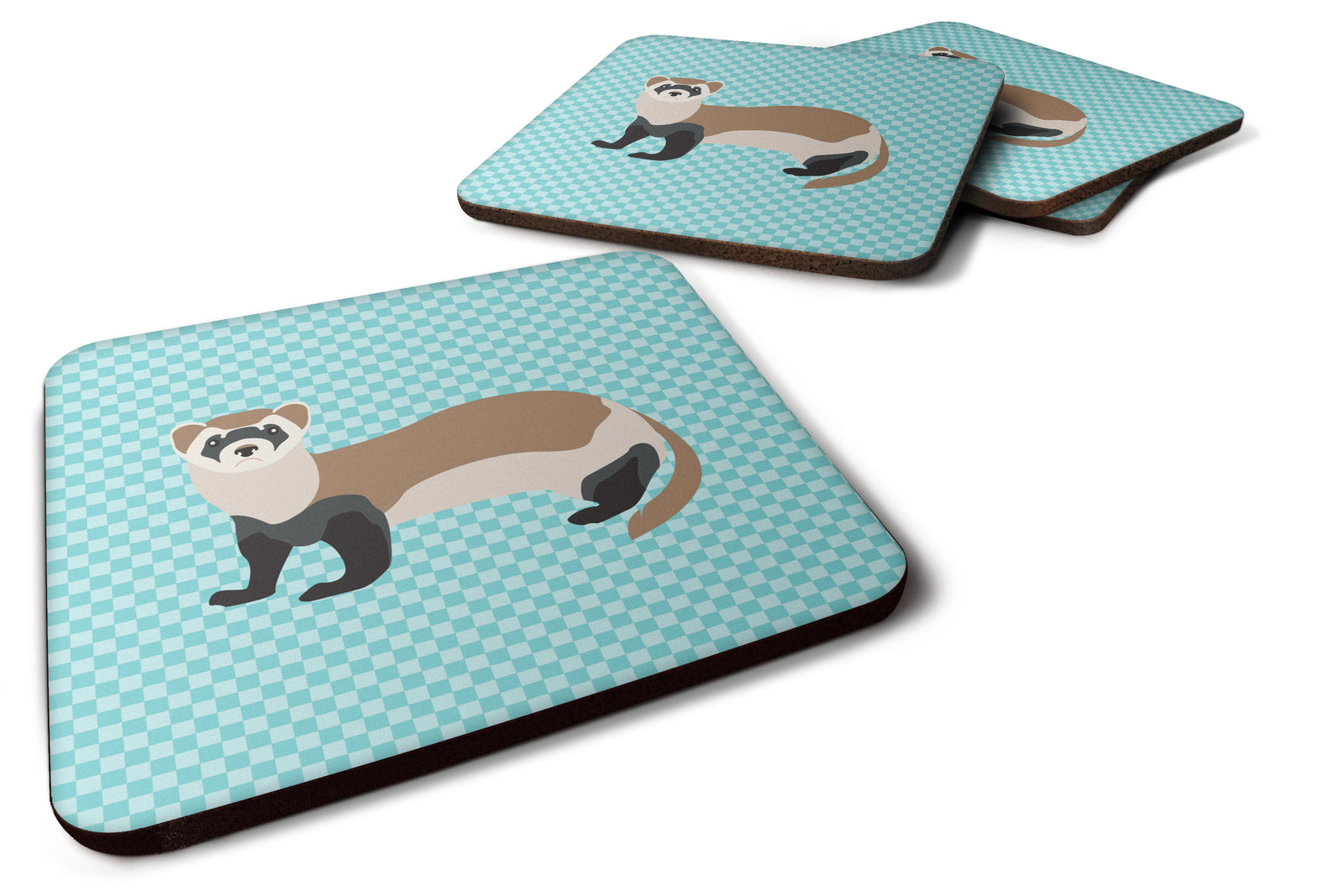 Ferret Blue Check Foam Coaster Set of 4 BB8052FC - the-store.com