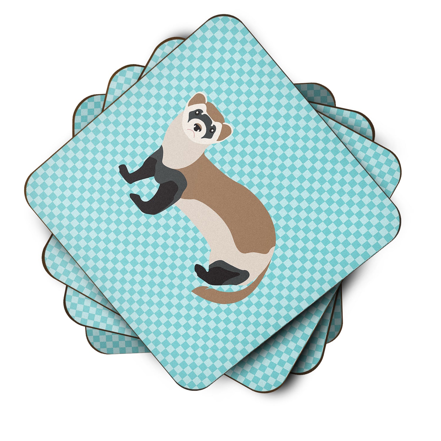 Ferret Blue Check Foam Coaster Set of 4 BB8052FC - the-store.com