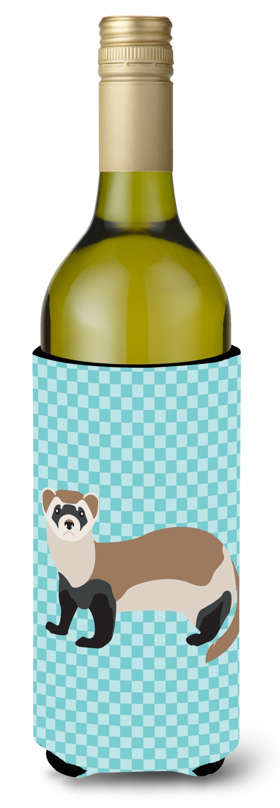 Ferret Blue Check Wine Bottle Beverge Insulator Hugger BB8052LITERK by Caroline's Treasures