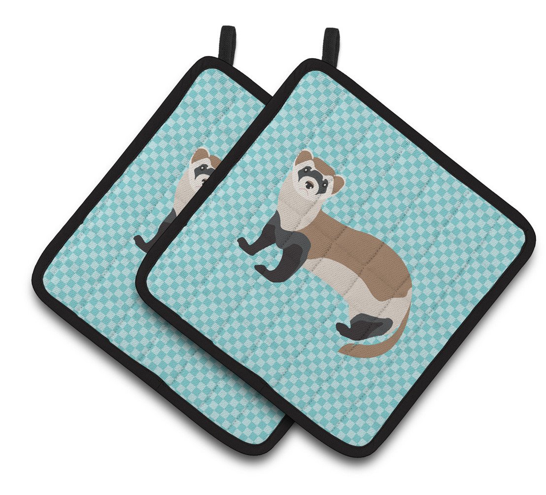 Ferret Blue Check Pair of Pot Holders BB8052PTHD by Caroline's Treasures