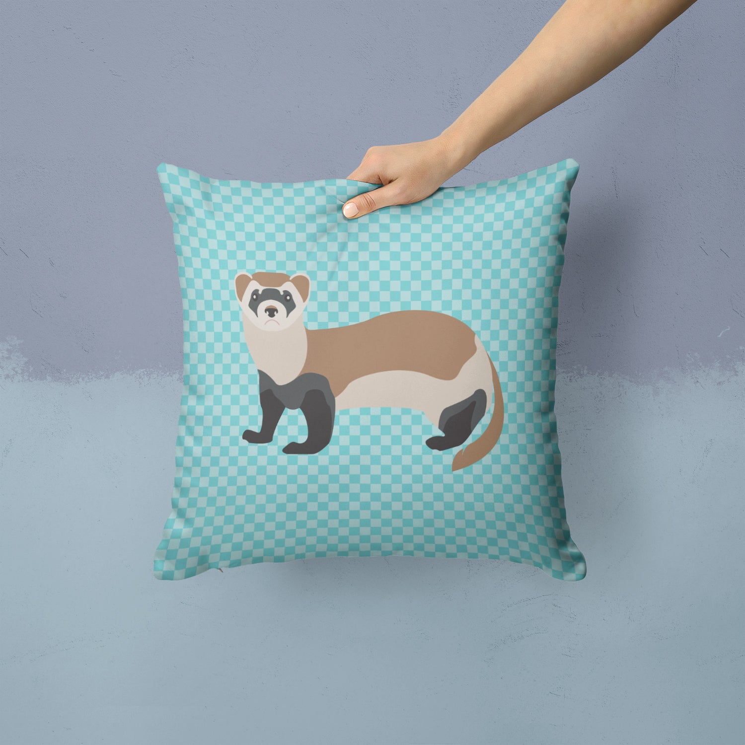 Ferret Blue Check Fabric Decorative Pillow BB8052PW1414 - the-store.com