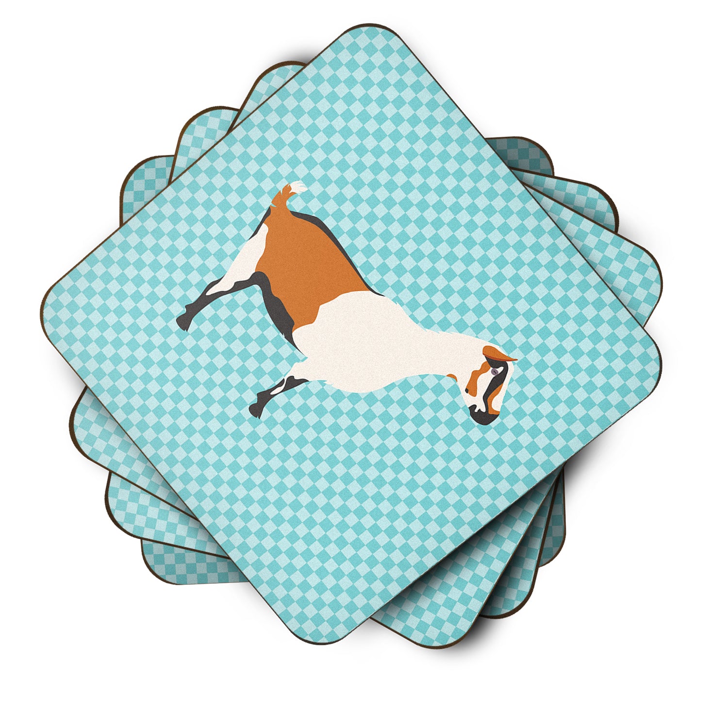 Alpine Goat Blue Check Foam Coaster Set of 4 BB8054FC - the-store.com