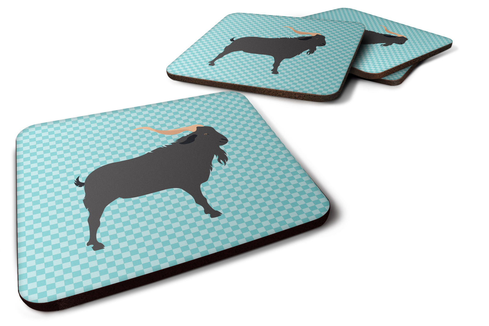 Verata Goat Blue Check Foam Coaster Set of 4 BB8056FC - the-store.com