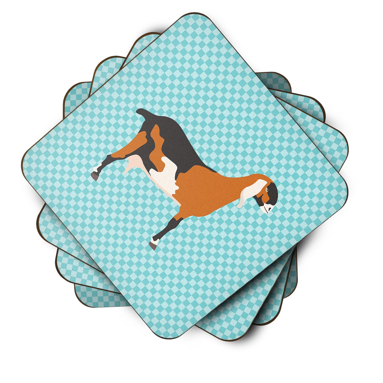 Anglo-nubian Nubian Goat Blue Check Foam Coaster Set of 4 BB8057FC - the-store.com