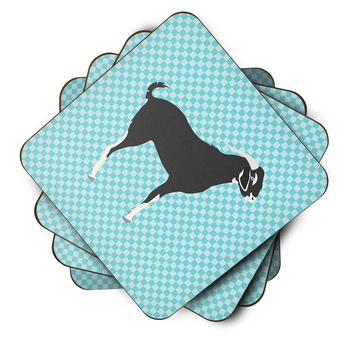 Black Bengal Goat Blue Check Foam Coaster Set of 4 BB8058FC - the-store.com