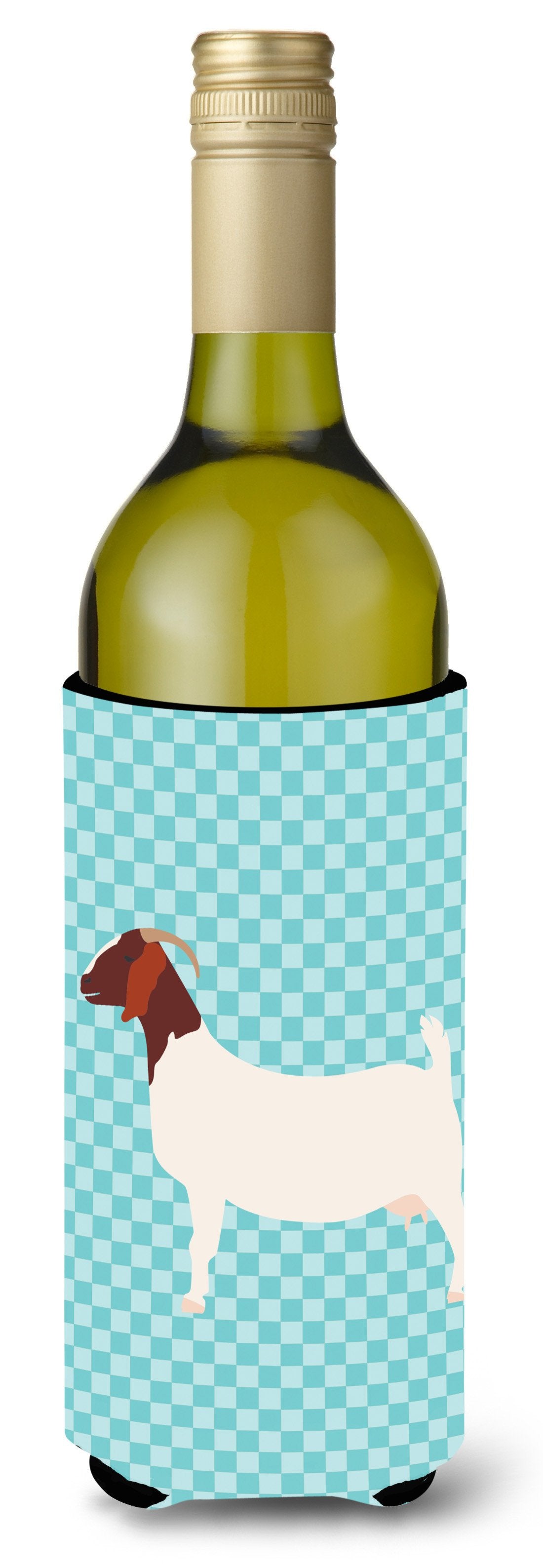 Boer Goat Blue Check Wine Bottle Beverge Insulator Hugger BB8060LITERK by Caroline&#39;s Treasures