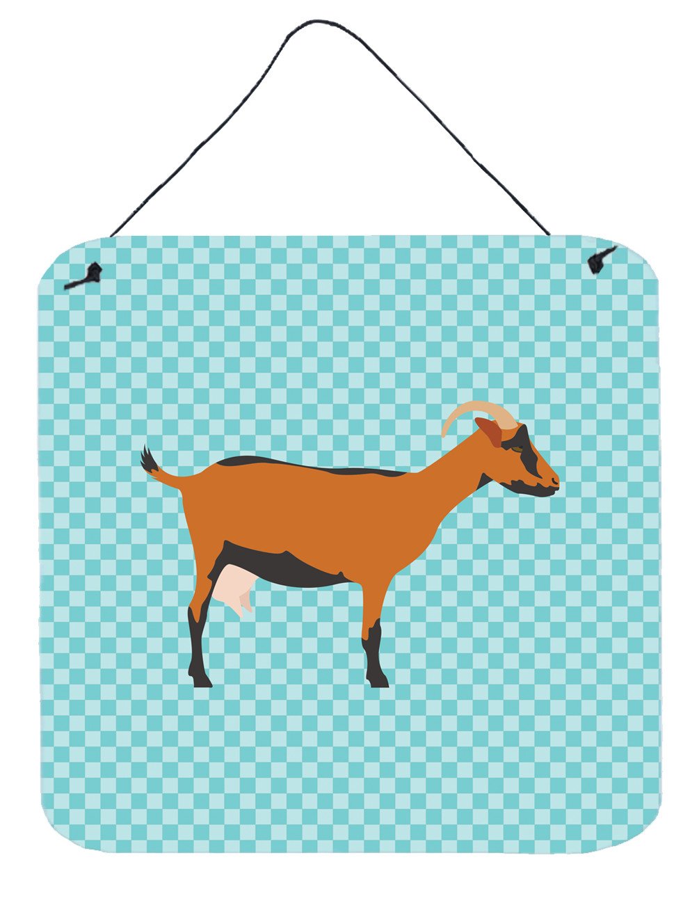 Oberhasli Goat Blue Check Wall or Door Hanging Prints BB8062DS66 by Caroline&#39;s Treasures