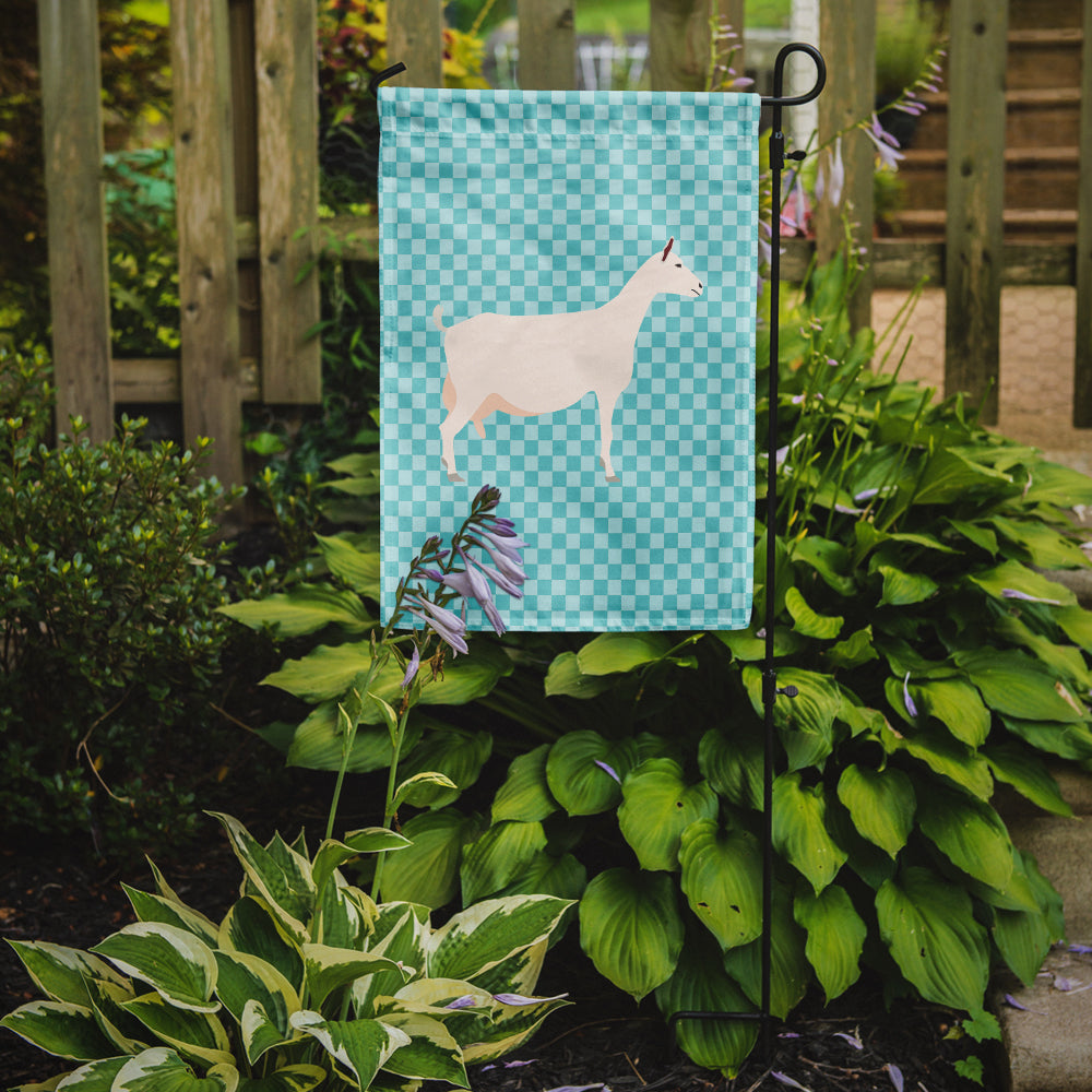 Saanen Goat Blue Check Flag Garden Size  the-store.com.