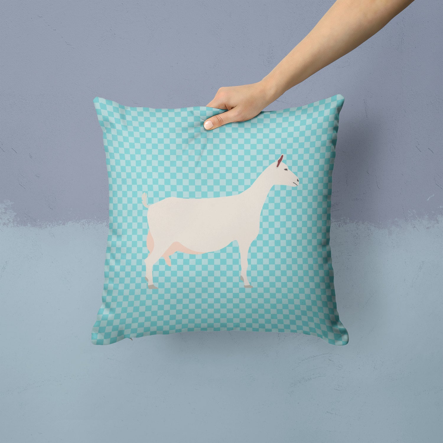 Saanen Goat Blue Check Fabric Decorative Pillow BB8063PW1414 - the-store.com