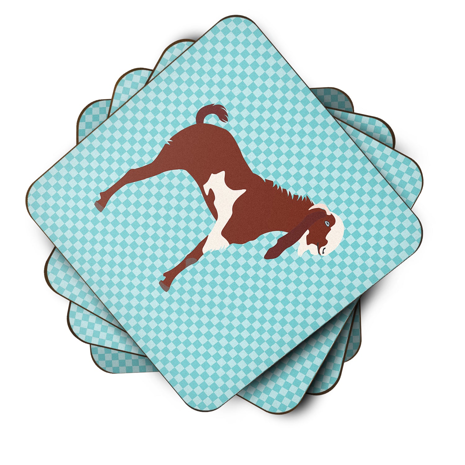 Jamnapari Goat Blue Check Foam Coaster Set of 4 BB8064FC - the-store.com