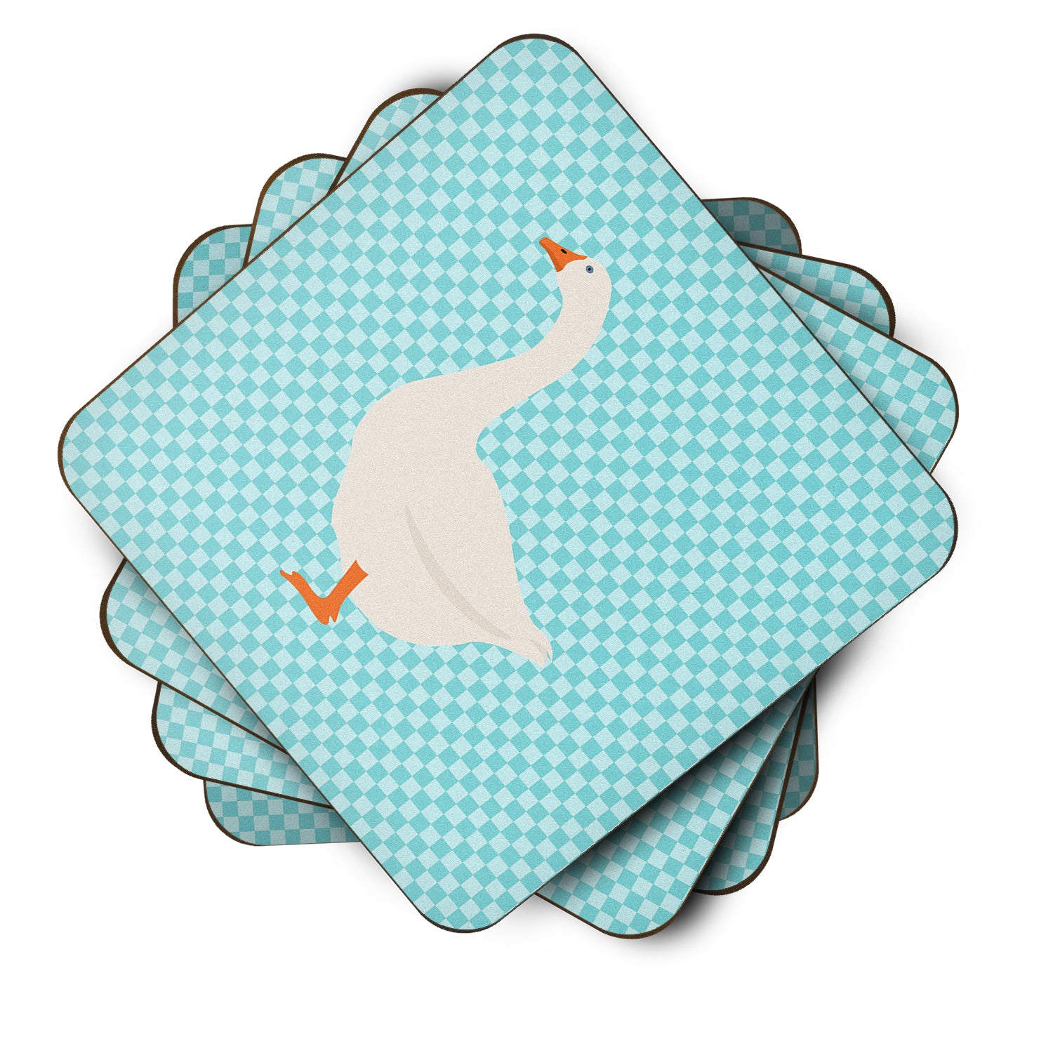 Embden Goose Blue Check Foam Coaster Set of 4 BB8066FC - the-store.com