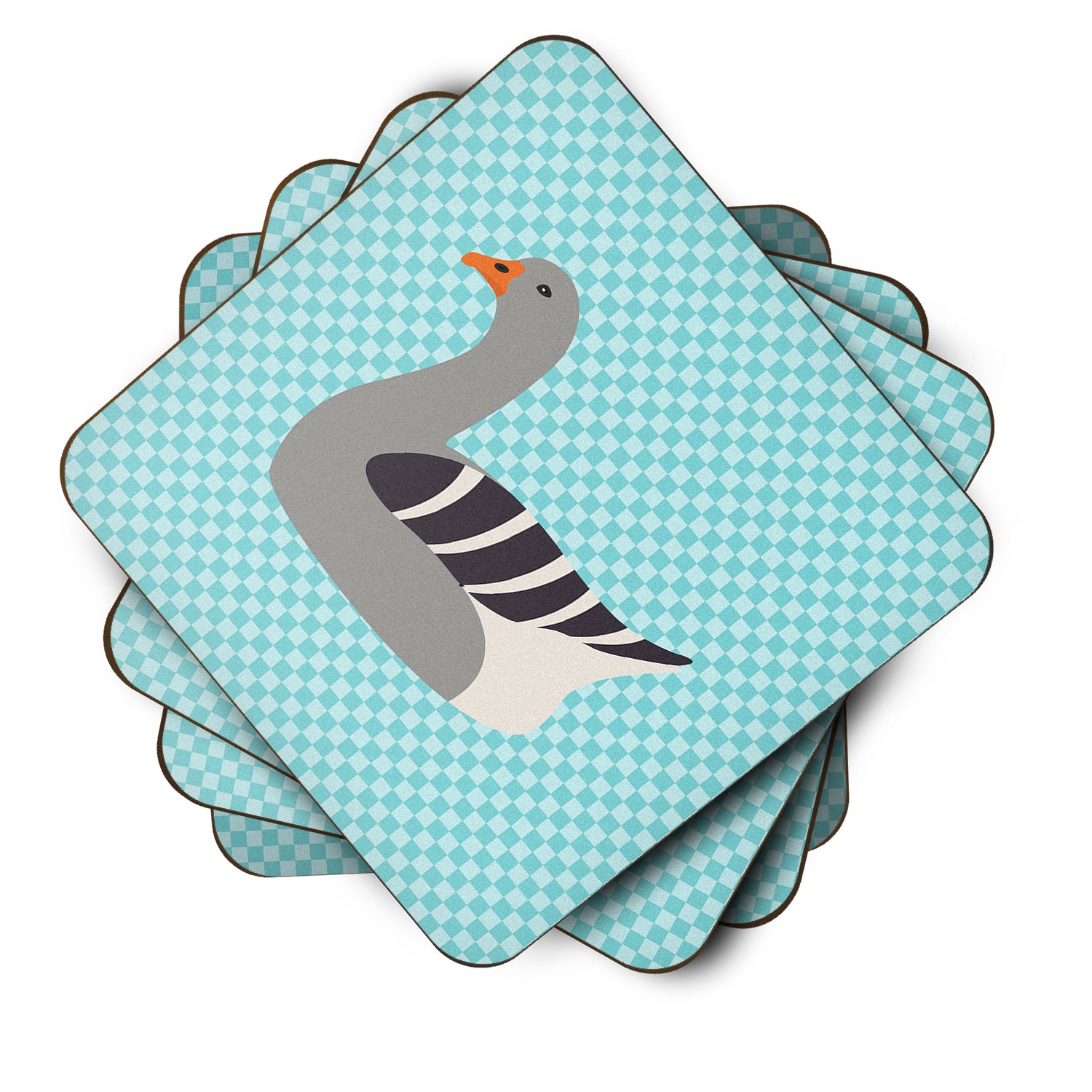 Pilgrim Goose Blue Check Foam Coaster Set of 4 BB8067FC - the-store.com