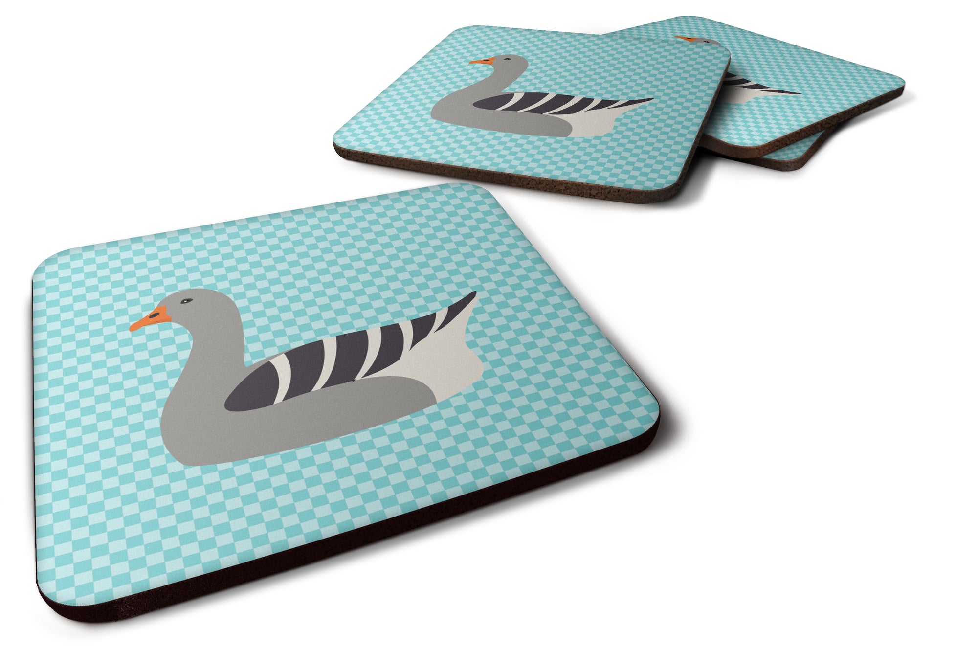 Pilgrim Goose Blue Check Foam Coaster Set of 4 BB8067FC - the-store.com