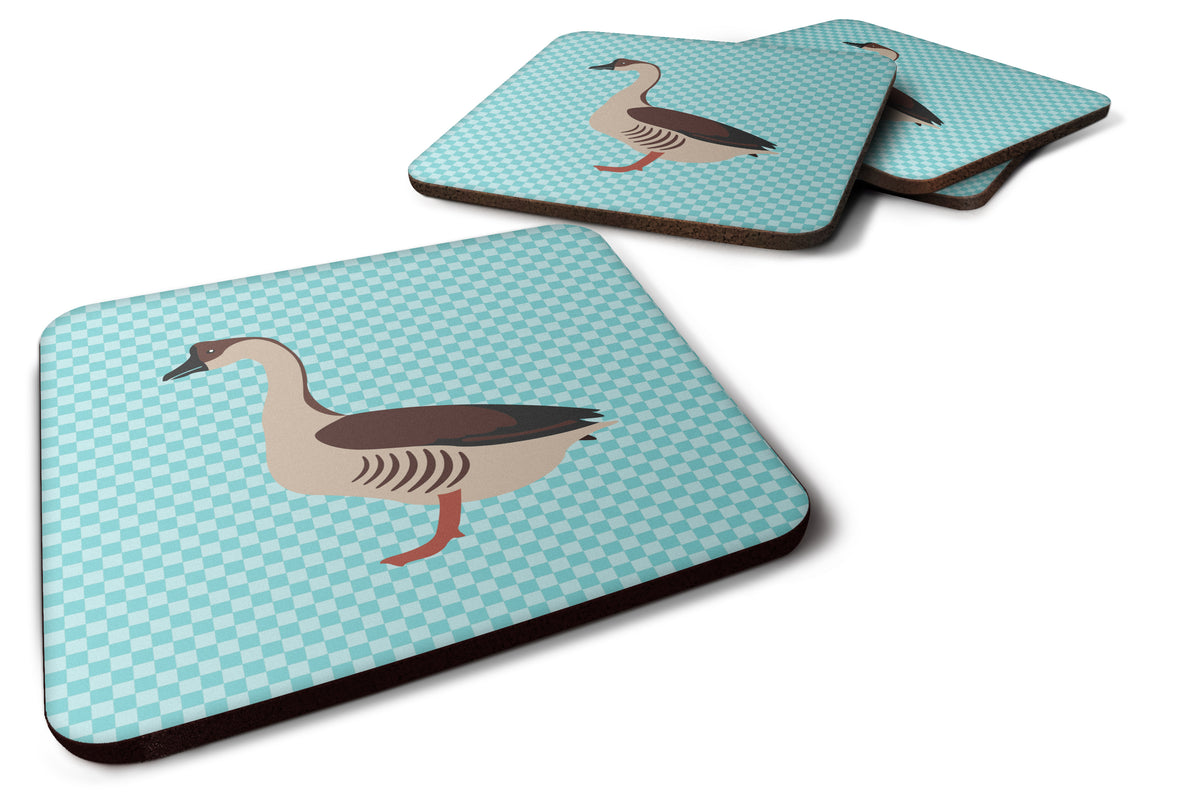 Chinese Goose Blue Check Foam Coaster Set of 4 BB8070FC - the-store.com